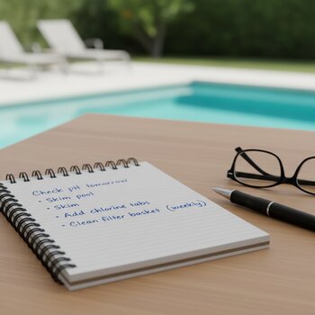 Müştəri hovuz qulluq təqvimində qələm ilə tarix qeydləri aparır