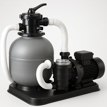 Hovuz nasosu və qum filtri bir texniki blok kimi