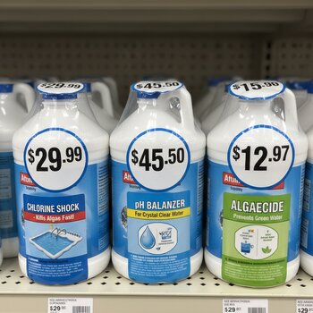 Hovuz kimyası dəstləri üzərində müxtəlif qiymət etiketləri