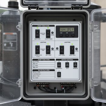 Hovuz avadanlığı idarəetmə panelinin yaxın plan görüntüsü