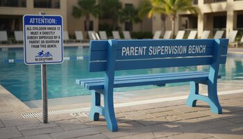 Valideyn hovuz kənarında oturaraq uşaqlara nəzarət edir