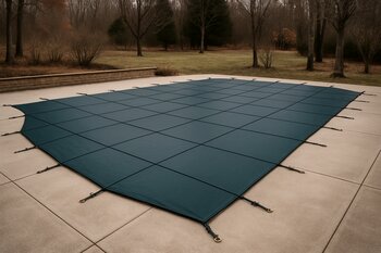 Mövsüm bağlandıqdan sonra örtüklə qorunan hovuz