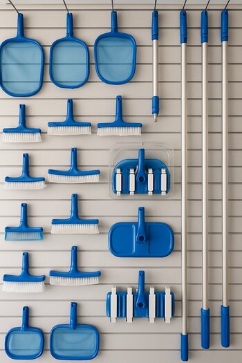 Hovuz avadanlıqları üçün nasos, filtr və boru xətlərinin nümayiş divarı