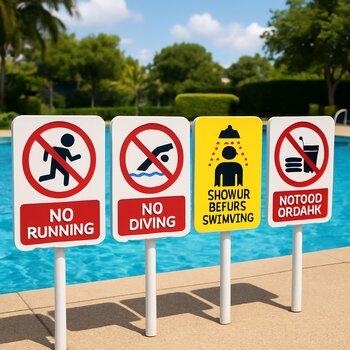 Hovuz kənarında uşaqlar üçün təhlükəsizlik nişanları