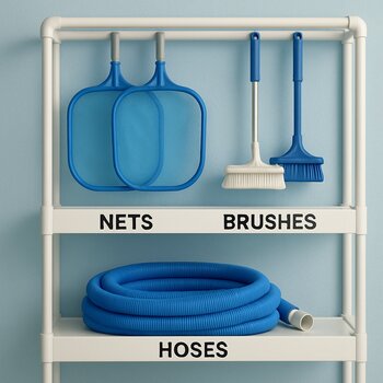 Etiketli konteynerlərlə təşkil olunmuş saxlama rəfi