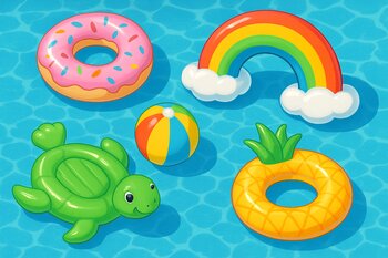 Hovuzda rəngarəng pin co şişmə oyuncaqlar kolleksiyası