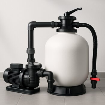 Hovuz nasosu və qum filtri ilə texniki blok